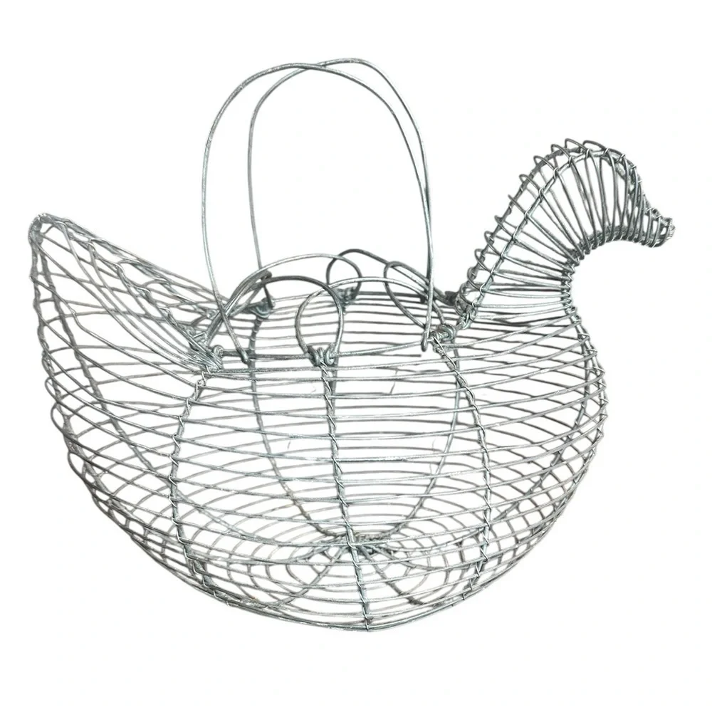 Modern Vintage Silver Wire Chicken Hen Basket